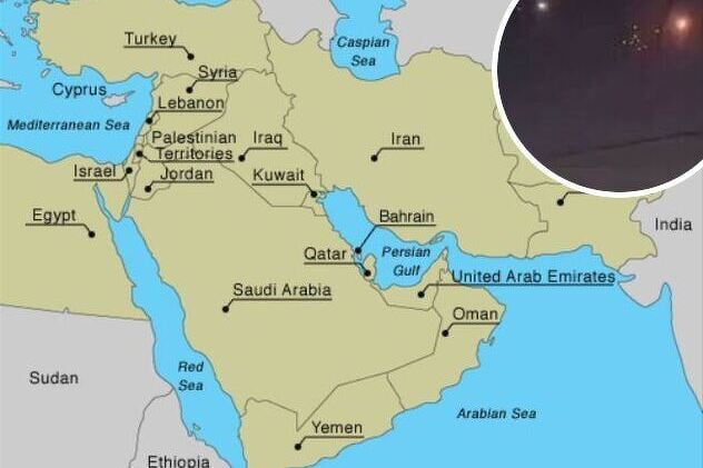 Mapa zemlja Bliskog Istoka na kojem je došlo do eskalacije rata