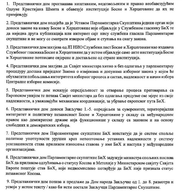 Zaključci SNSD-a koji nisu dobili podršku