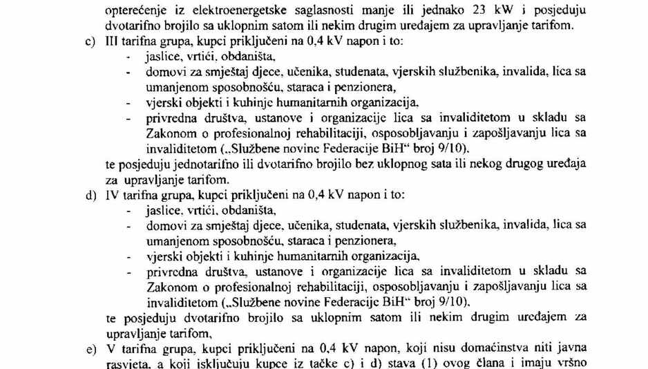 U treću i četvrtu tarifnu grupu spadaju vrtići i javne kuhinje