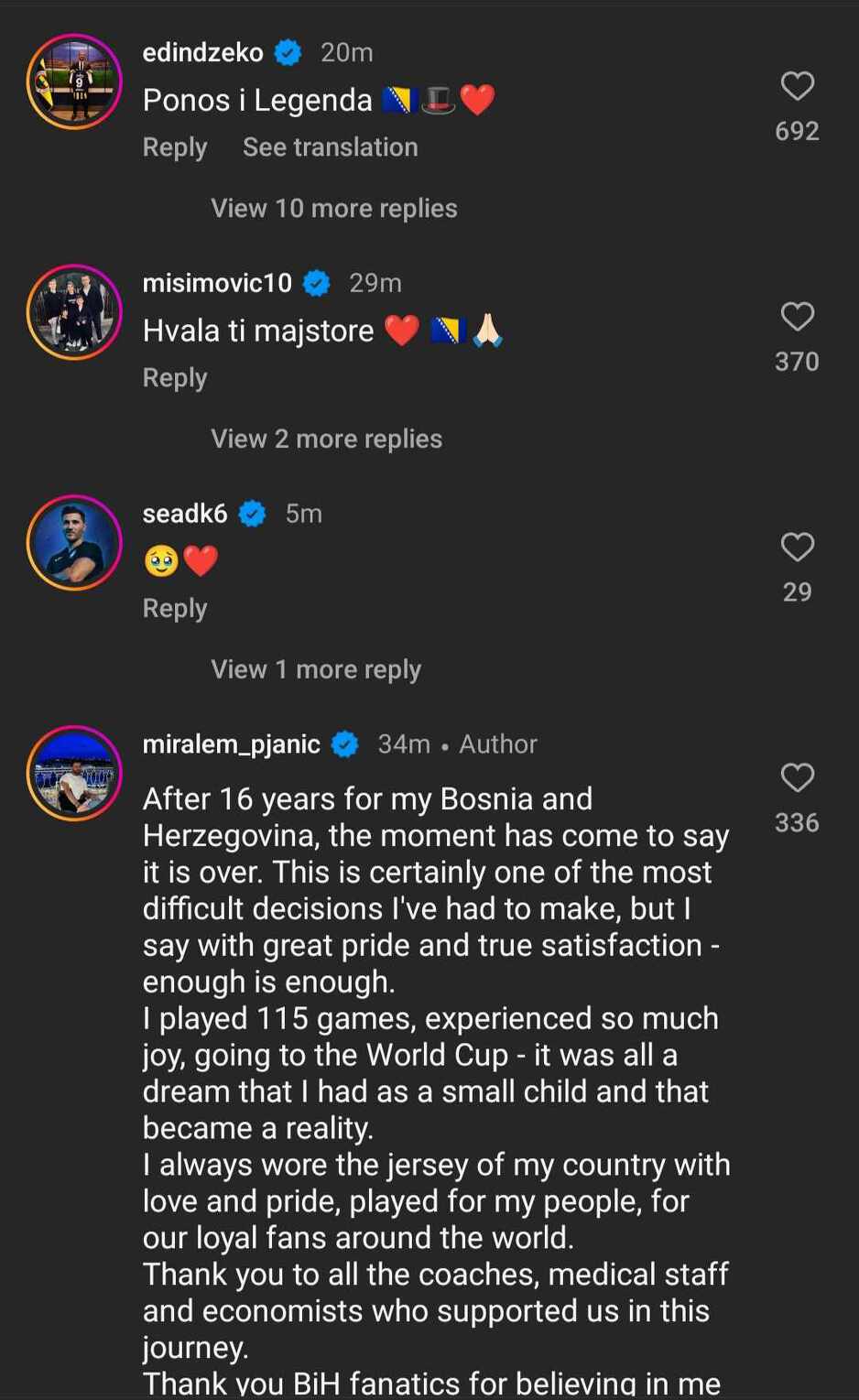 Komentari Edina Džeke, Seada Kolašinca i Zvjezdana Misimovića (Foto: Instagram)