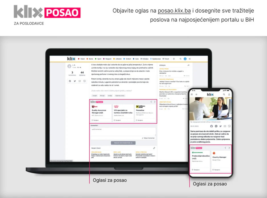 Klix Posao platforma je najbolji način da dođete do potencijalnih kandidata