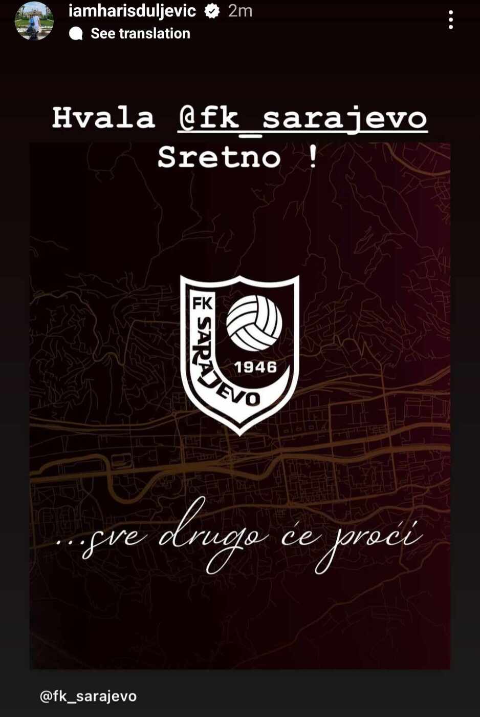 Objava Harisa Duljevića na Instagramu (Foto: Instagram)