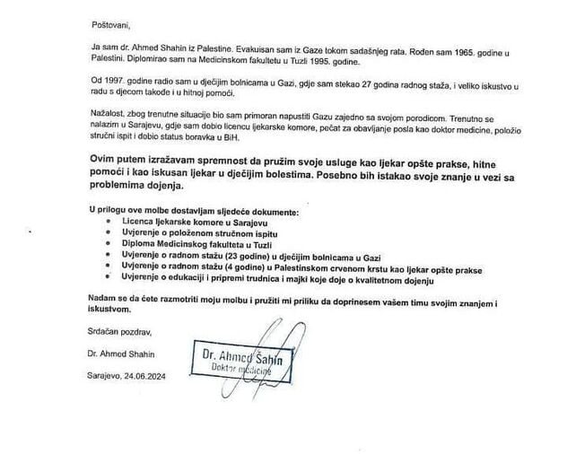 Ljekar evakuisan iz Gaze traži posao u BiH: Radio 27 godina u dječijim bolnicama