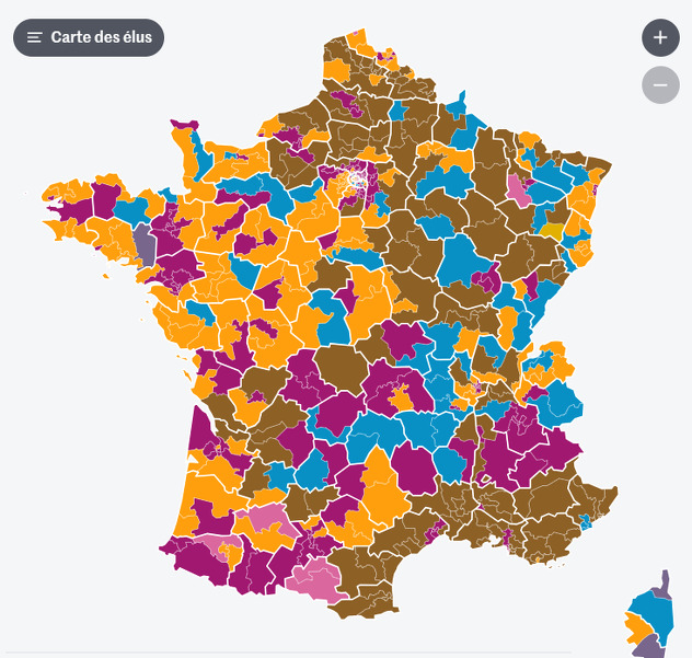 Politička mapa Francuske nakon drugog kruga izbora (Le Monde)