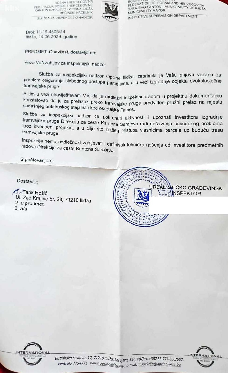 Nalaz općinske inspekcije upućen Hošiću (Foto: Klix.ba)
