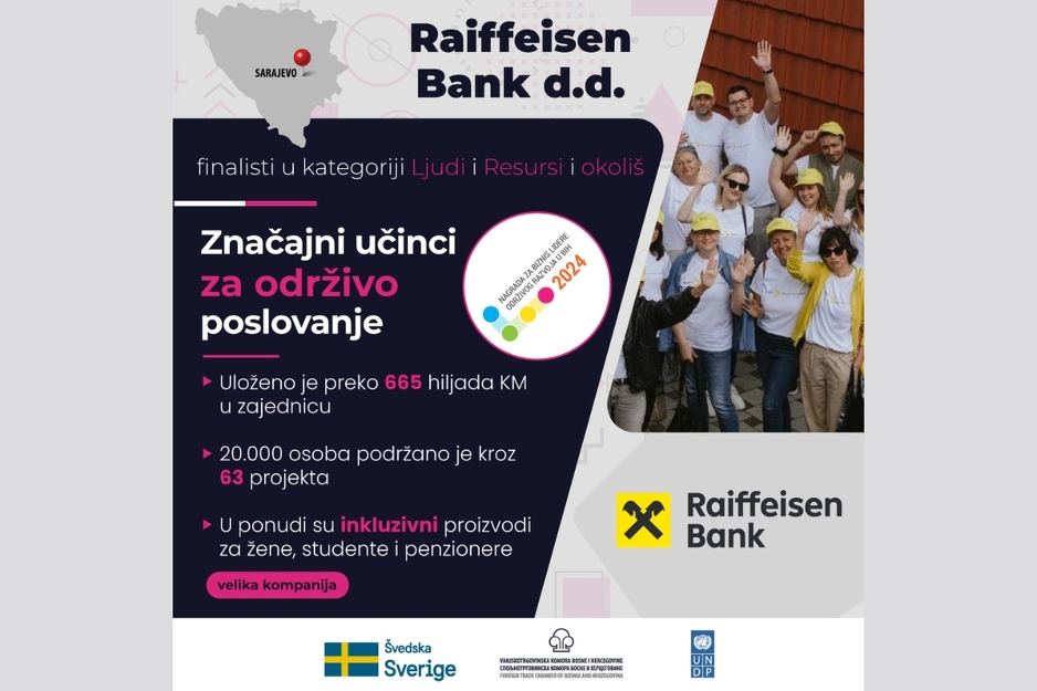 Raiffeisen banka je u top pet biznis lidera održivog razvoja u BiH (Foto: Facebook/Zamisli 2030)