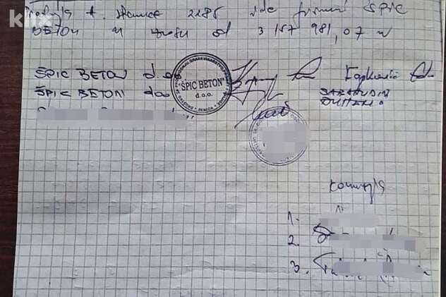Fotografija zapisnika s potpisom svih učesnika licitacije i zaključkom da je stanica prodana firmi Špic-beton