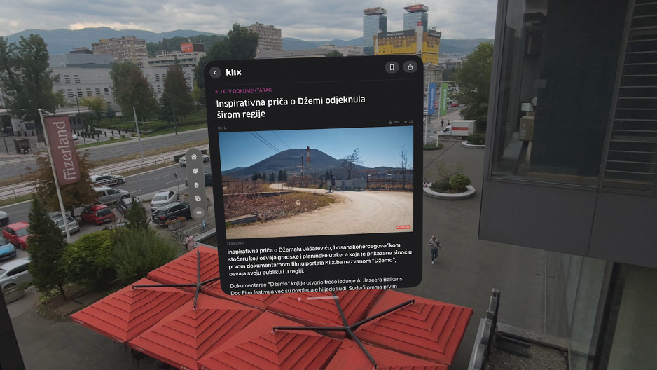 Klix.ba aplikacija za Apple Vision Pro u vanjskom prostoru