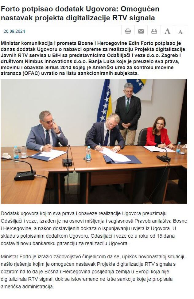 Forto potpisao dodatak Ugovora