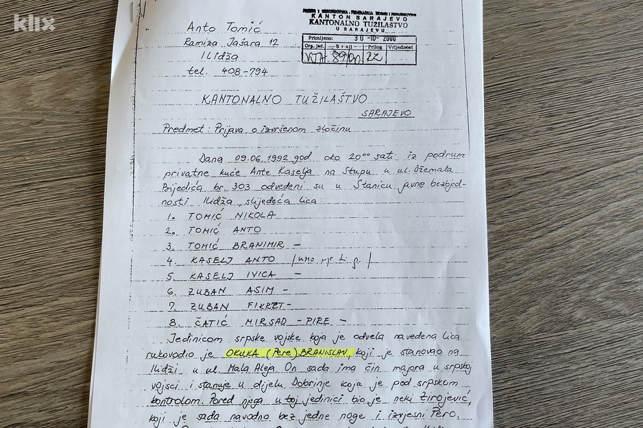 Naslovna strana prijave Ante Tomića