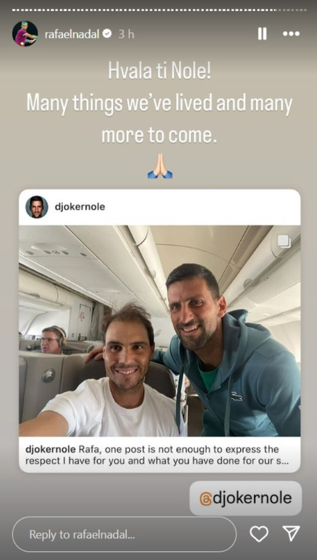 Story Nadala i odgovor na Đokovićevu poruku (Foto: Instagram)