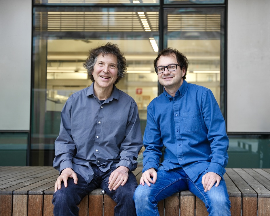 David Baker and Edin Muratspahić (Photo: Ian C. Haydon, UW Institute for Protein Design)