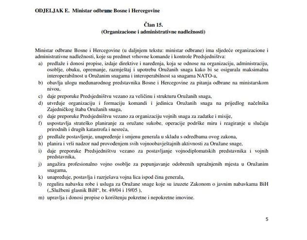 Nadležnosti ministra odbrane BiH