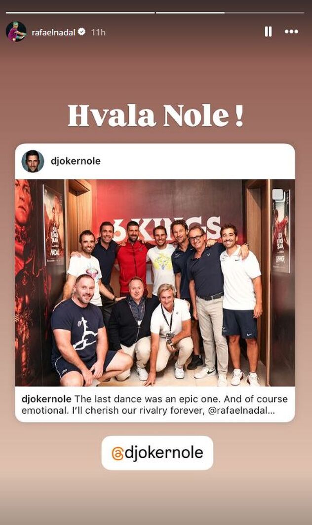 Nadalov post u kojem se zahvalio Đokoviću (Foto: Screenshot)
