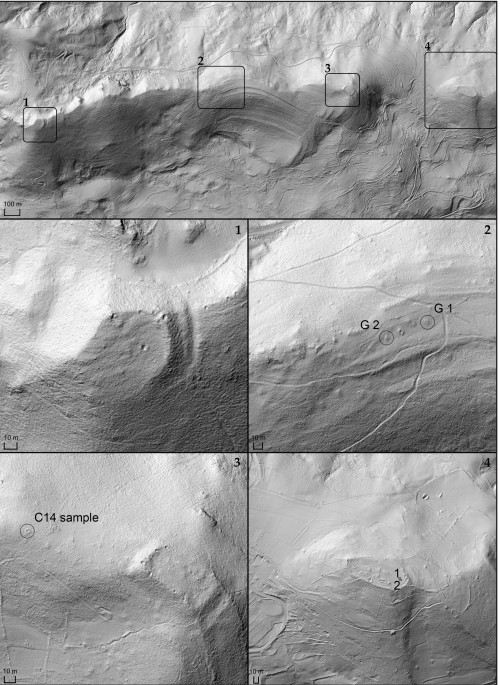 LIDAR snimci grebena iznad Gradišća (Foto: Austrijski ArheološkI Institut, Godišnjak CBI 50,2021, snimak iz 2018.))