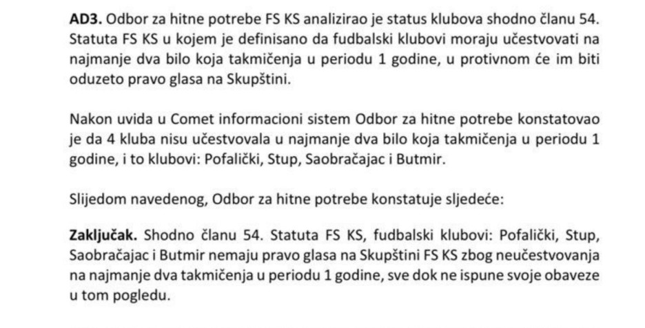 Odluka Odbora za hitne potrebe FS KS