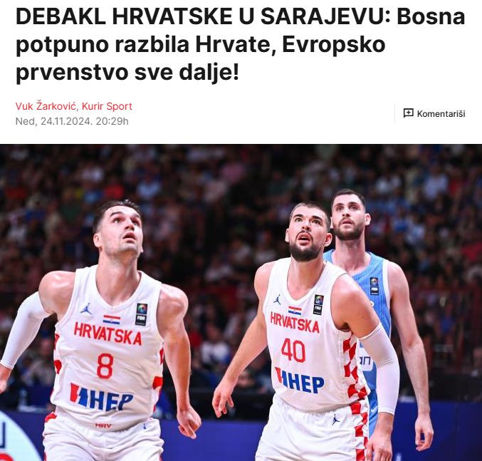 Kurir.rs o pobjedi košarkaša BiH (Foto: Screenshot)