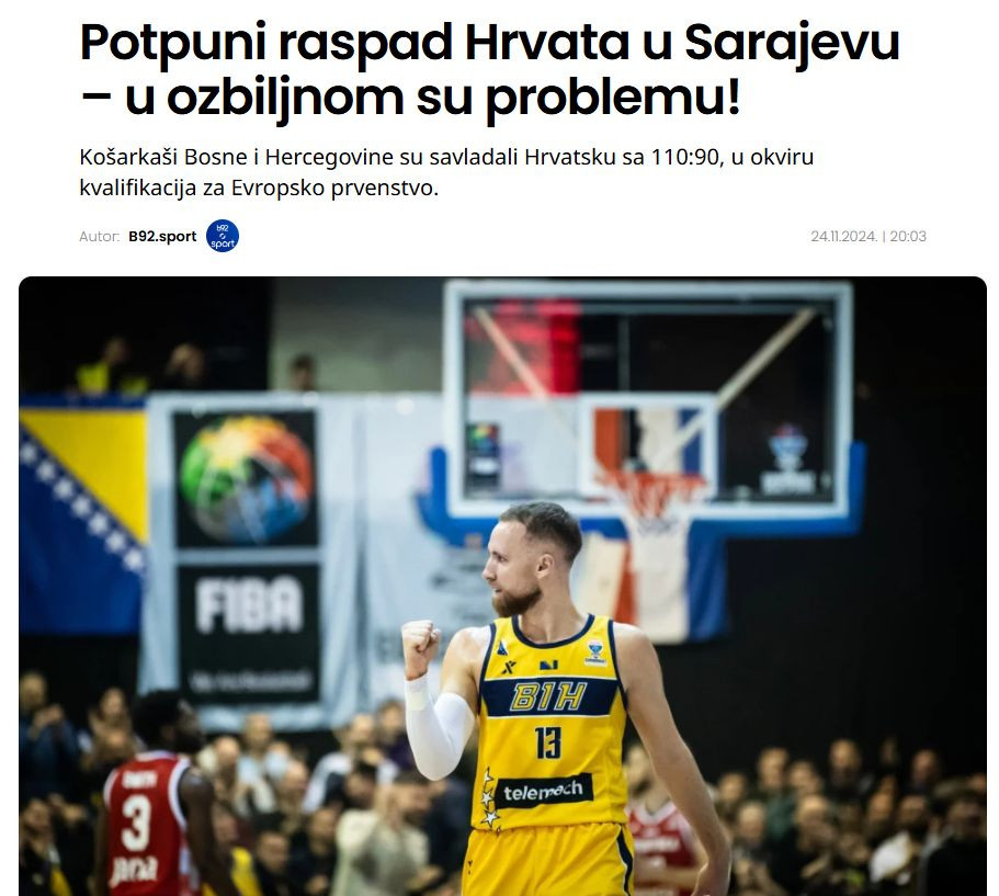 B92 piše o raspadu Hrvata (Foto: Screenshot)