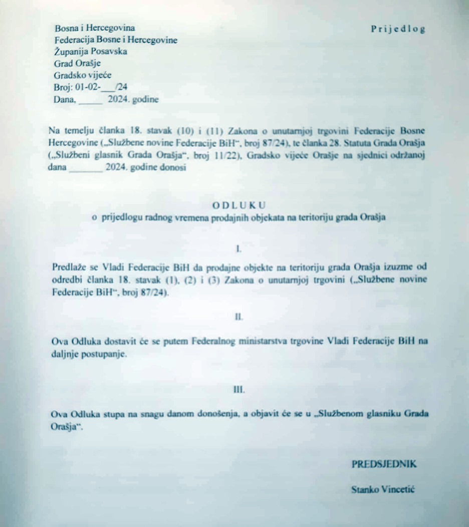 Prijedlog odluke u srijedu će biti pred gradskim vijećnicima