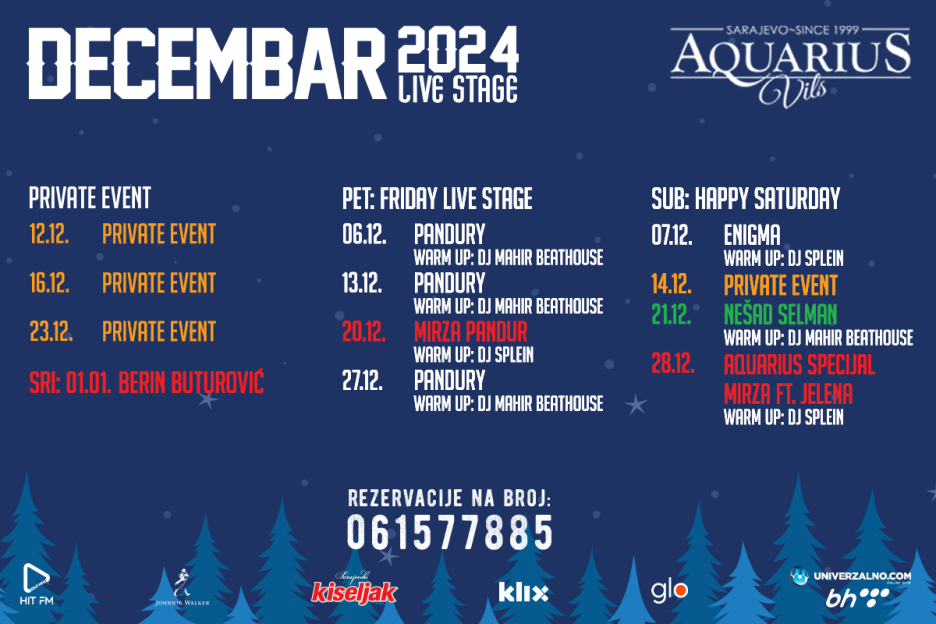 Muzički repertoar za decembar u Aquarius Vilsu