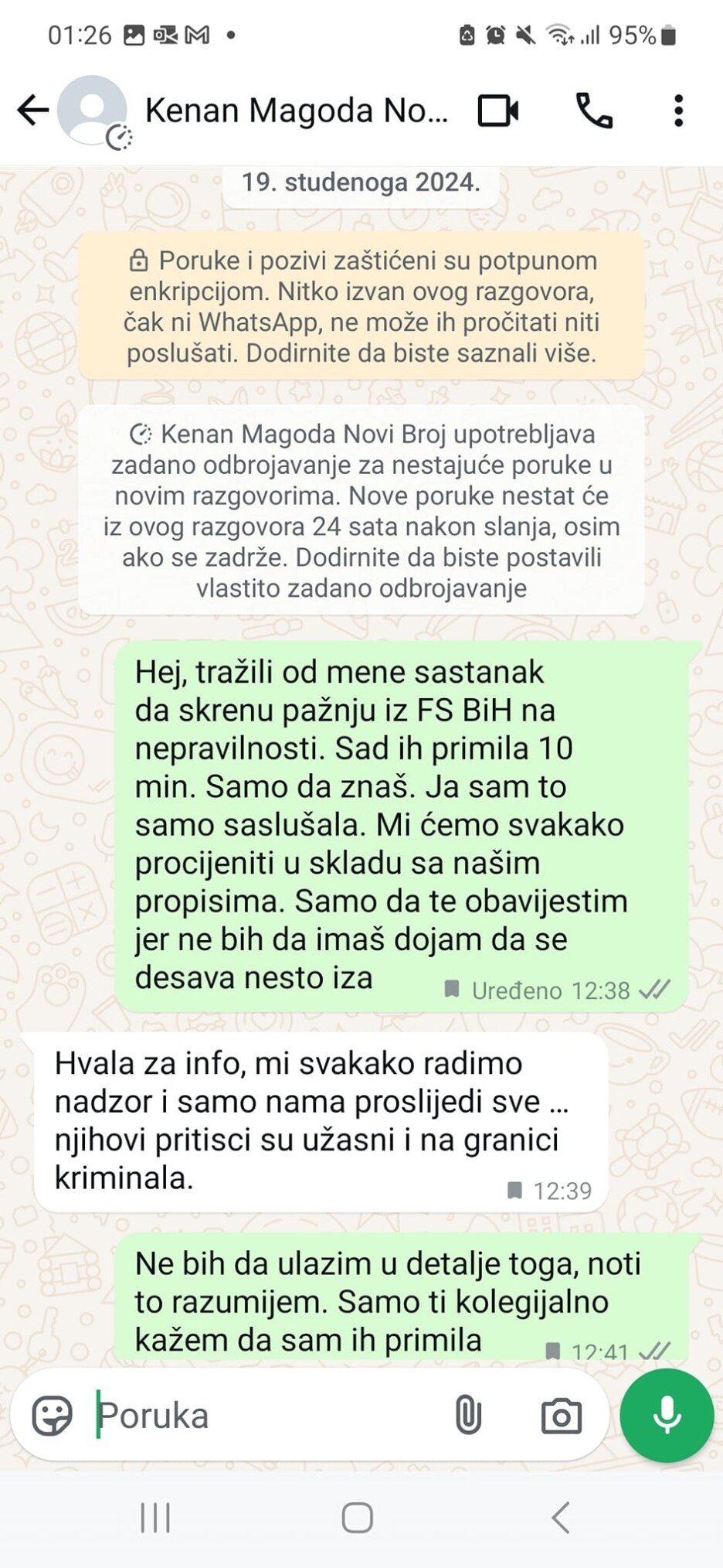 Softić Kadenić objavila poruke u kojima je obavijestila Magodu o sastanku sa Zeljkovićem
