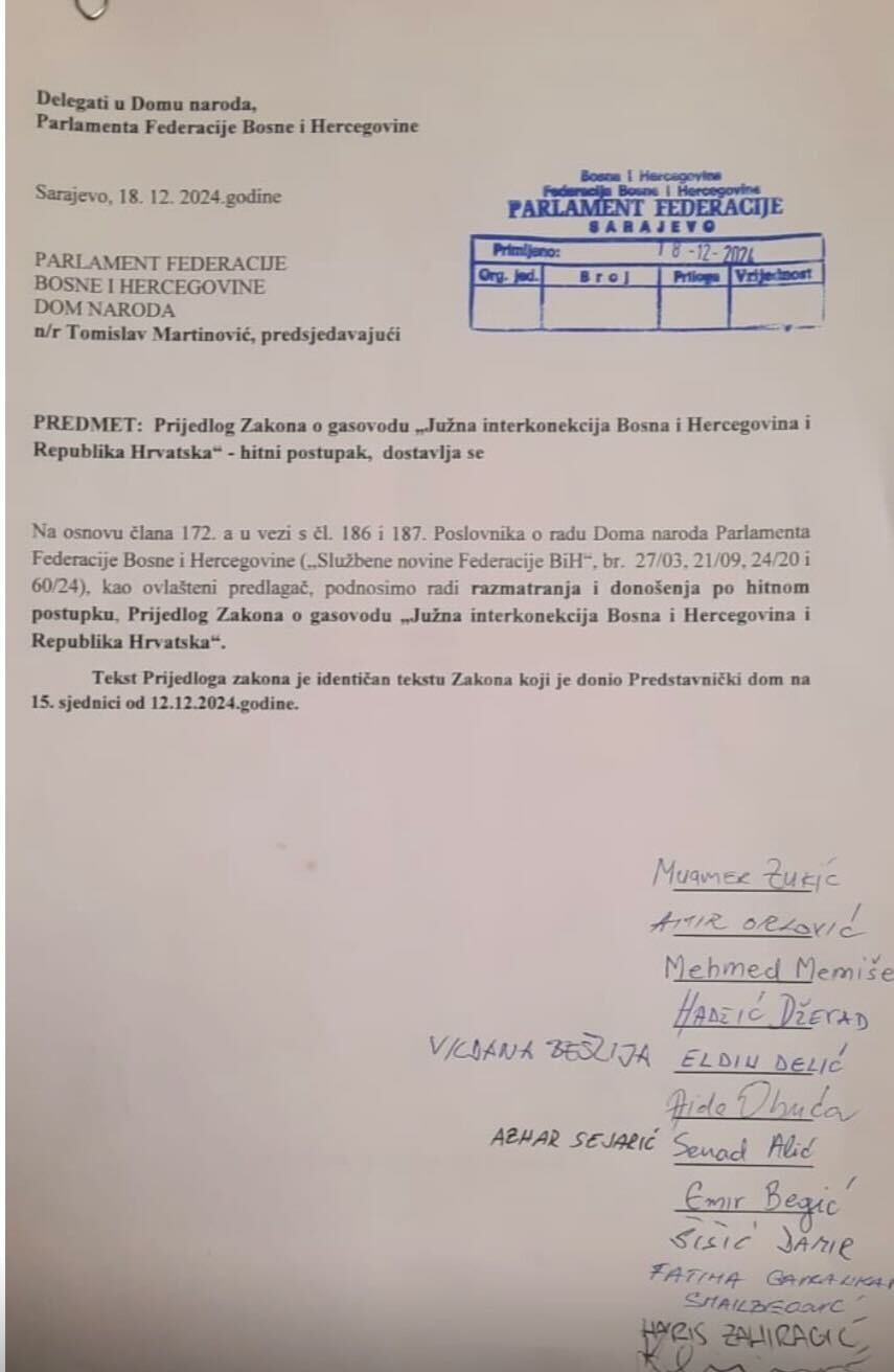 Akt kojim se Prijedlog zakona o Južnoj interkonekciji predlaže za dnevni red naredne sjednice Doma naroda (Foto: Klix.ba)