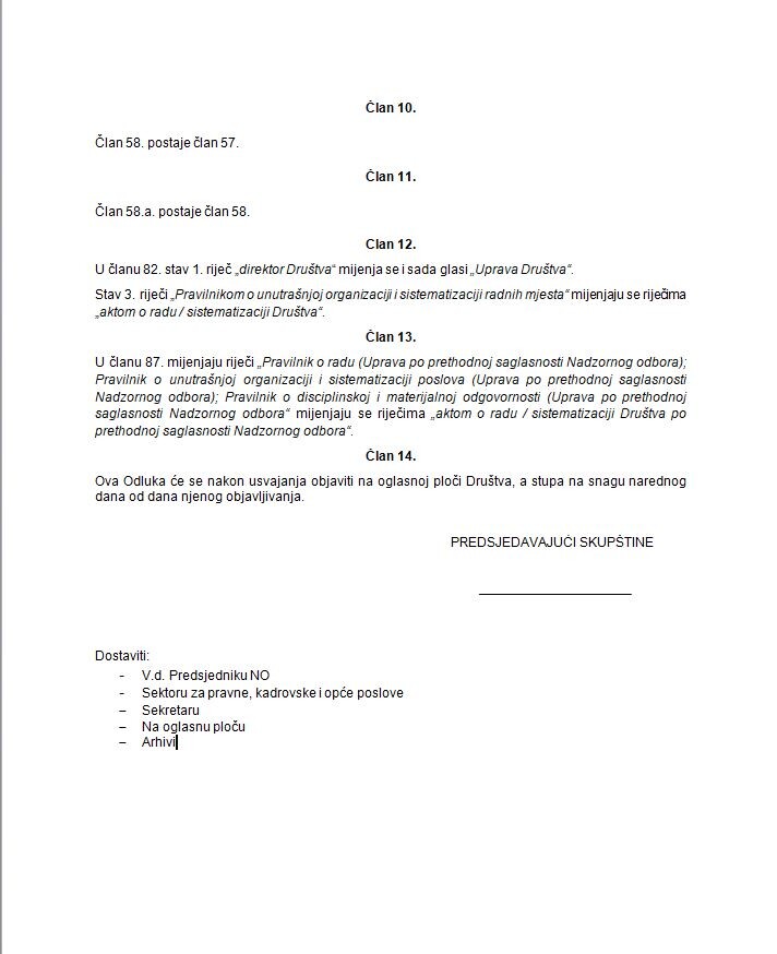 Predložena odluka o izmjenama i dopunama Statuta BH-Gasa