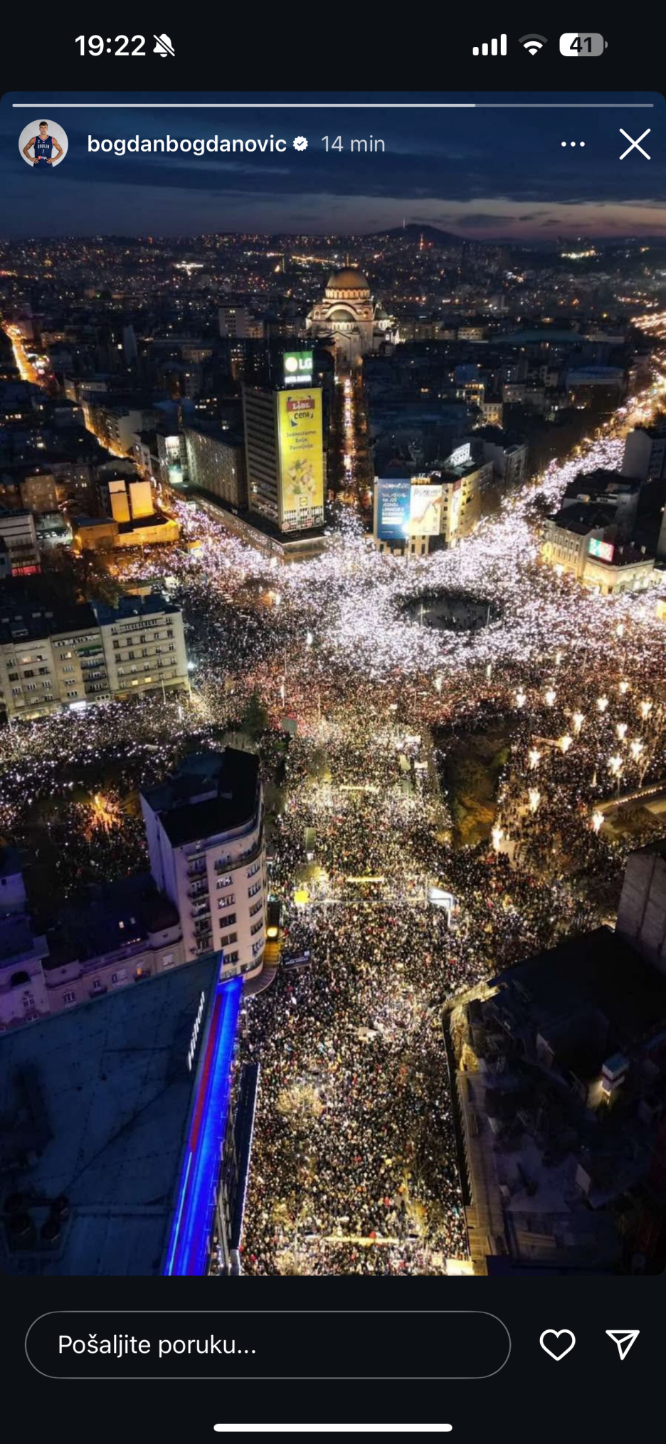 Objava Bogdana Bogdanovića u kojoj je podržao proteste (Screenshot: Instagram)