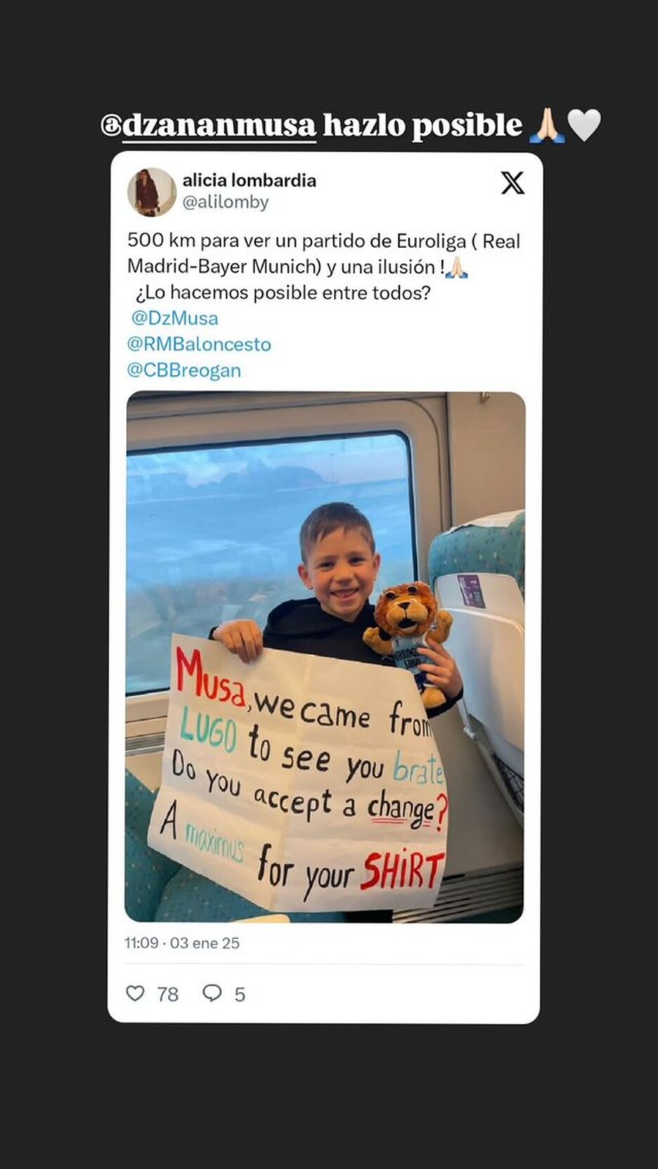 Poruka dječaka na Musu (Foto: Instagram)