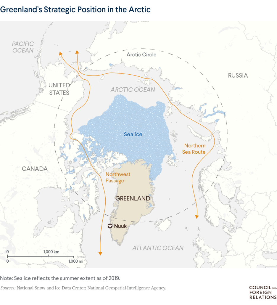 Strateška pozicija Grenlanda u odnosu na druge (Foto: Foreign Policy)