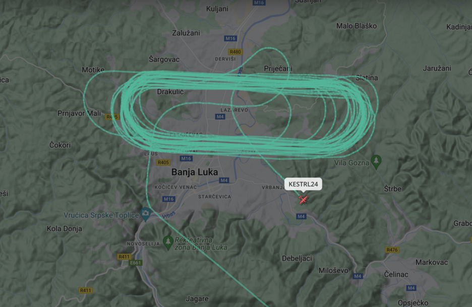 Nadlijetanje aviona iznad banjalučke regije (Screenshot/ Flightaware)