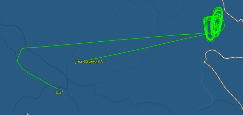 Nadlijetanje aviona iznad regije istočna Bosna (Screenshoot/ Flightaware)