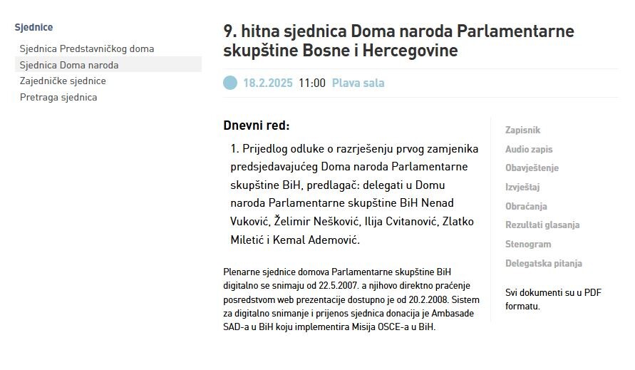 Dnevni red 9. hitne sjednice