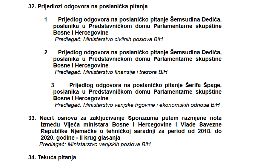 Dio dnevnog reda Vijeća ministara