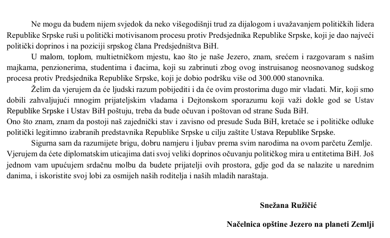 Pismo upućeno bh. diplomatama