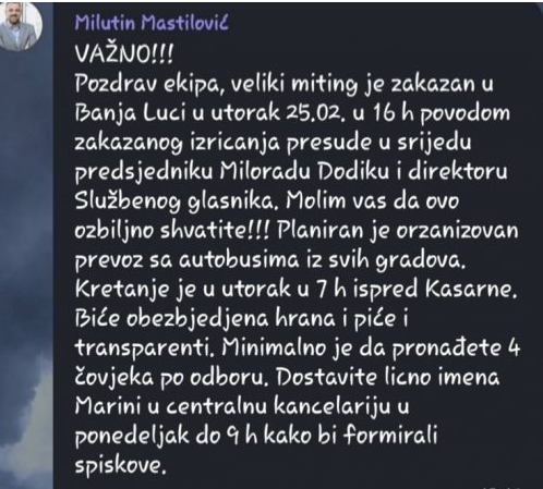 Poruka koja kruži Trebinjem