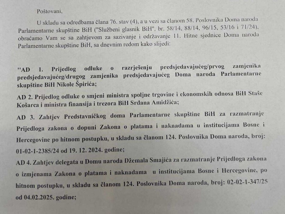 Dnevni red koji su predložili delegati