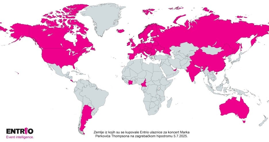 Zemlje iz kojih su se kupovale Entrio ulaznice za koncert Marka Perkovića Thompsona