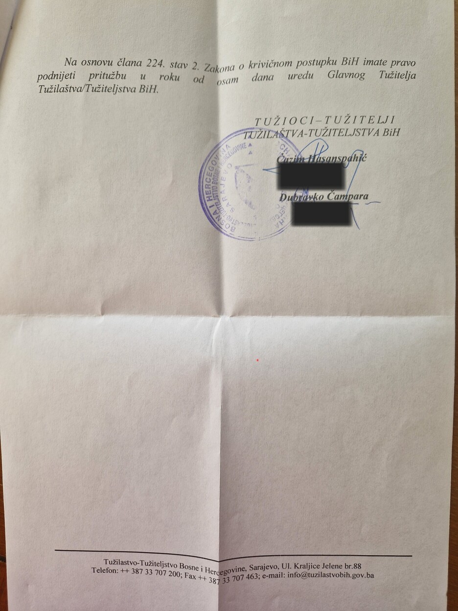 Obavijest o obustavi istrage