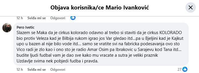 Odgovor Perice Ivetića treneru Zrinjskog (Foto: Screenshot)