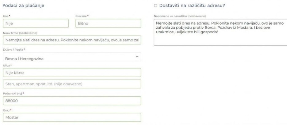 Poruka navijača Zrinjskog koji je naručio dres Željezničara (Foto: Facebook)