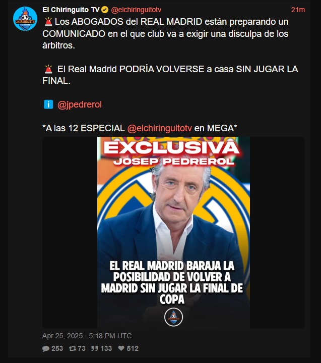 Objava El Chiringuita uoči El Clasica (Foto: Screenshot)