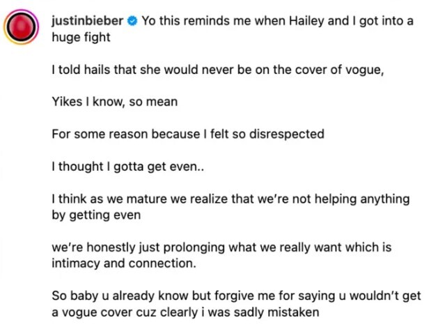 Opis koji je Justin Bieber ubrzo obrisao s Instagrama (Screenshot: Instagram/justinbieber)