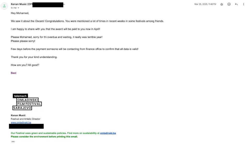 Mail koji je Almughanni navodno dobio od direktora OFF-a