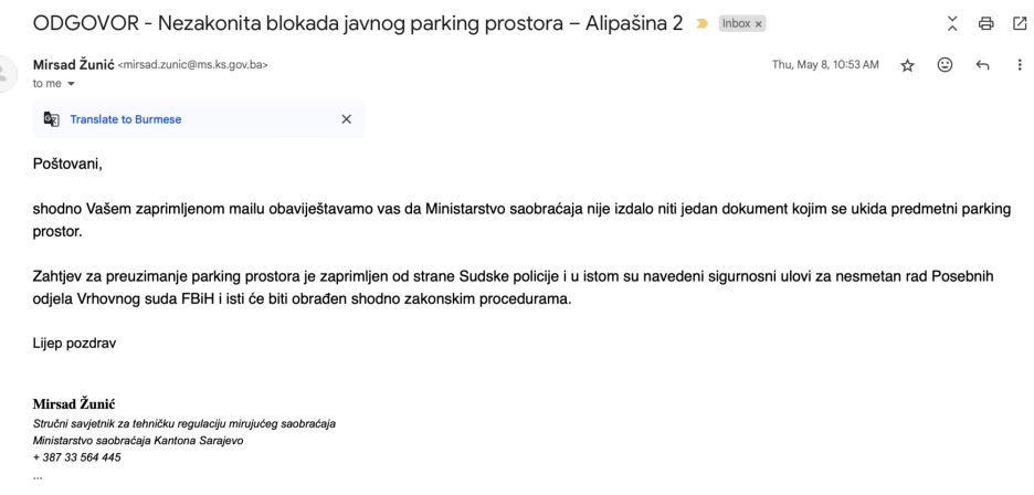 Odgovor Ministarstva saobraćaja KS