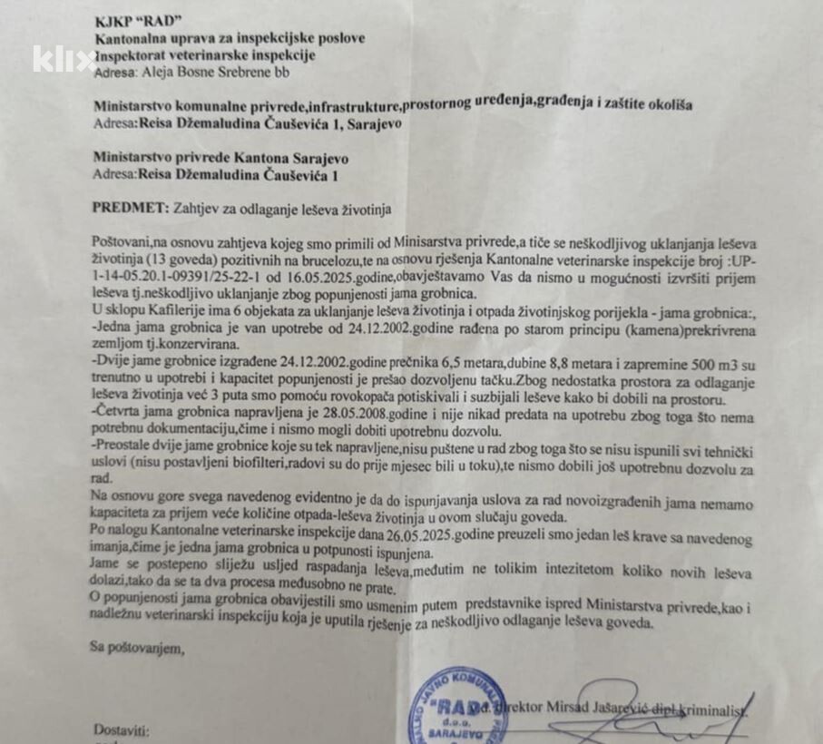 Obavješenje KJKP Rad inspekciji i ministarstvima