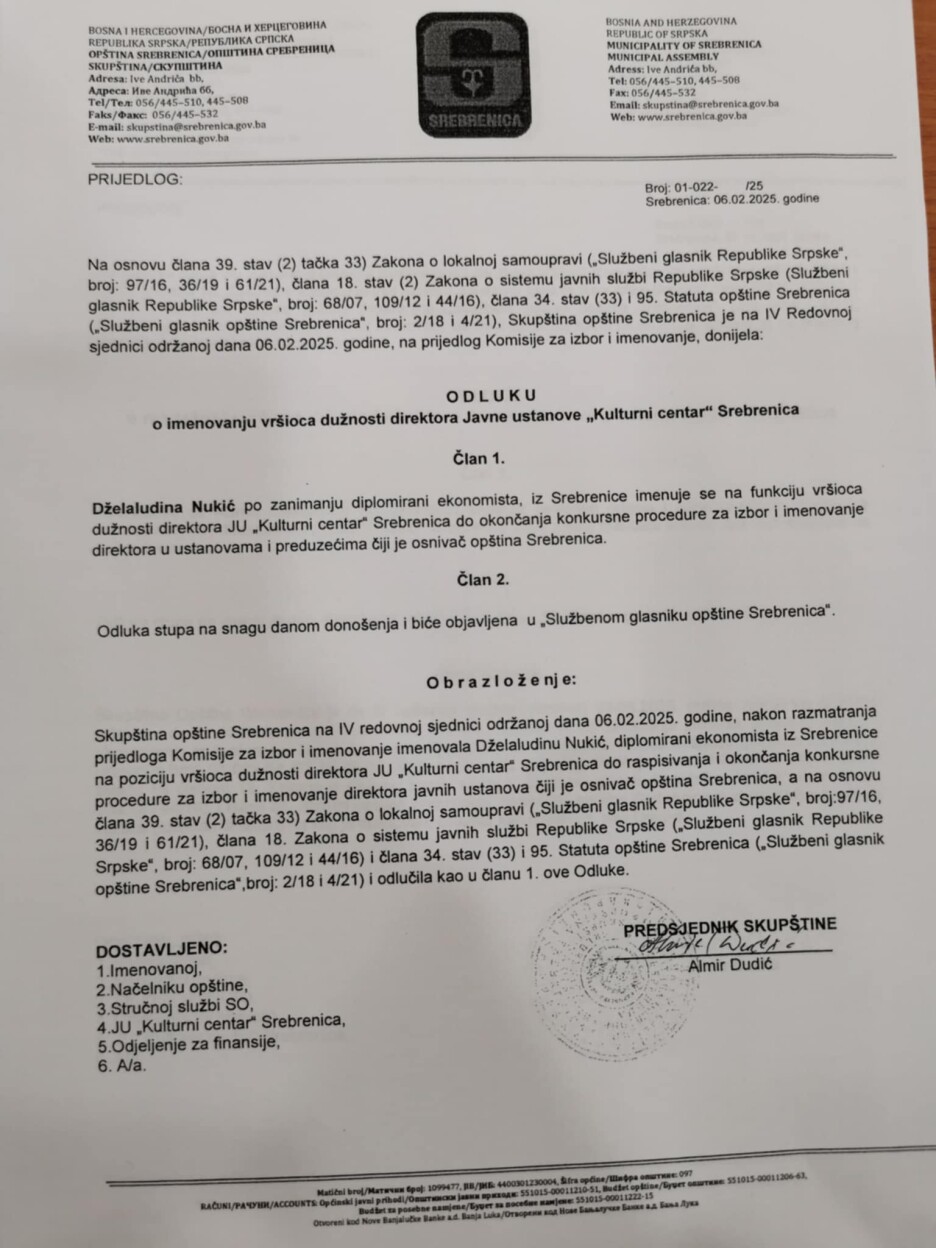 Vijećnica u Skupštini Srebrenice izabrana za direktoricu, NiP je izbacuje iz stranke