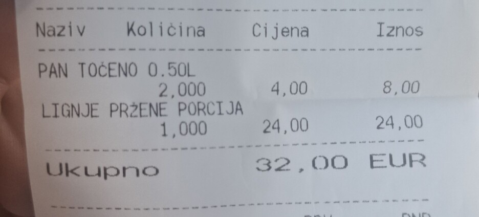 Račun iz restorana