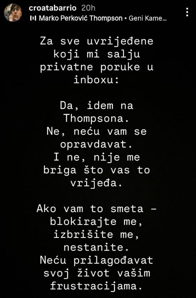 Poruka Croate na društvenim mrežama (Foto: Instagram)