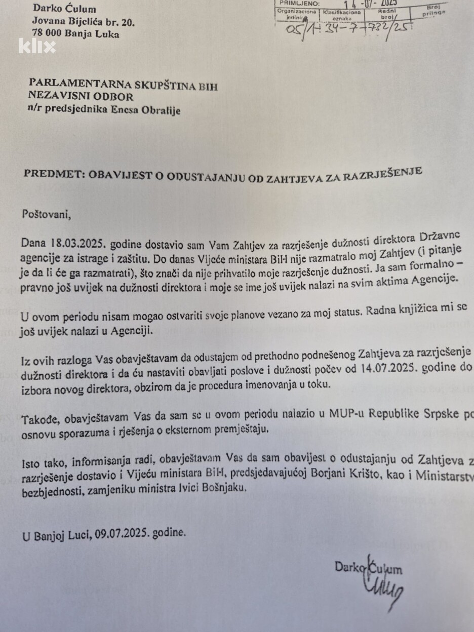 Ćulumovo pismo Nezavisnom odboru